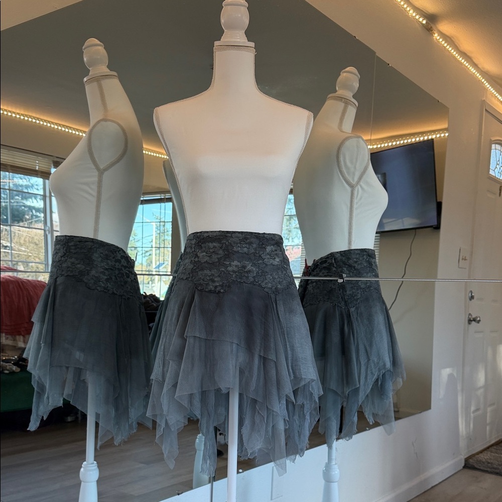 Free People Charcoal Gray Asymmetrical Layered Tulle Skirt